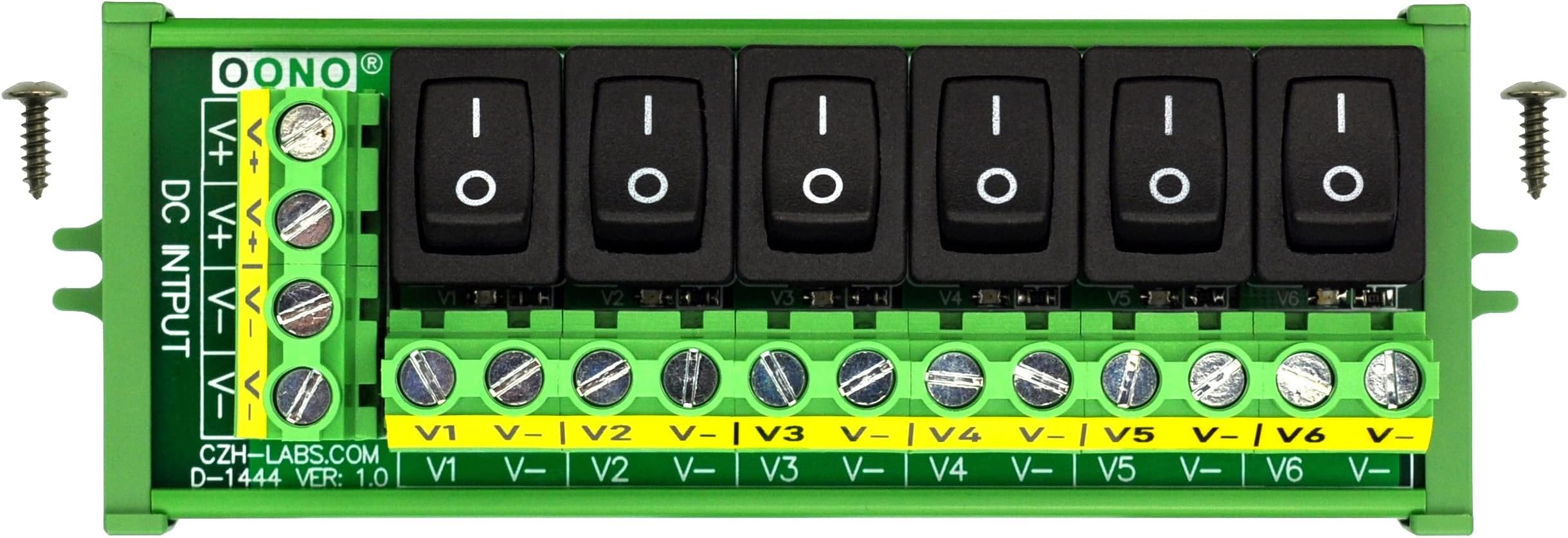 Screw Mount 6 Channel Rocker Switch DC Power Distribution Strip Module