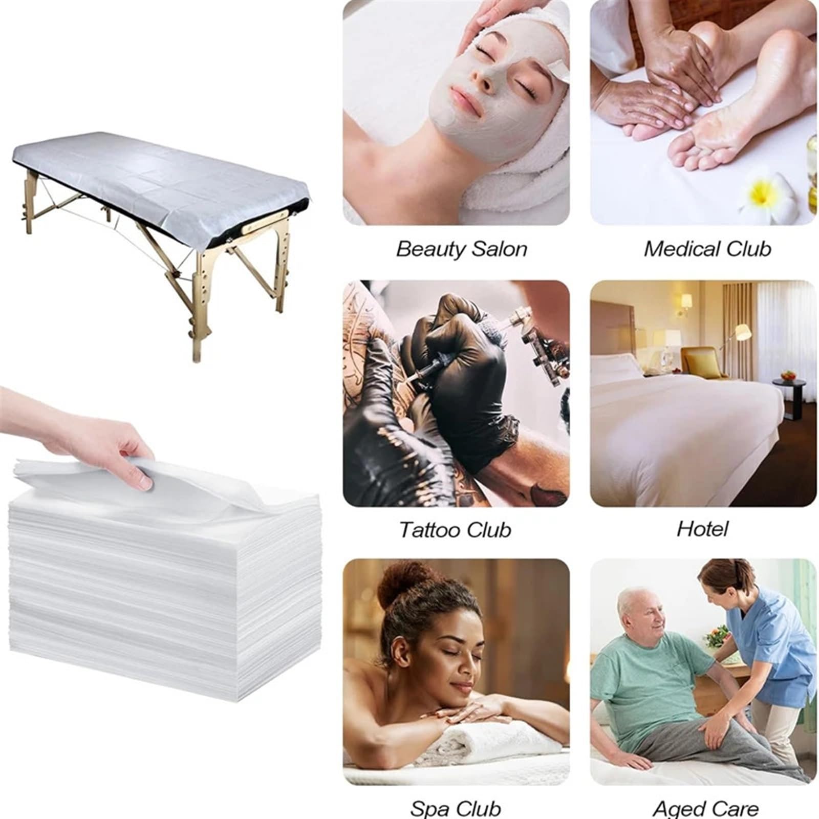 Sabanas Camilla Masaje 100 Piezas de sábanas for salón de Belleza, SPA, masajes, sábanas Gruesas, Funda de Mesa no Tejida, for Viajes