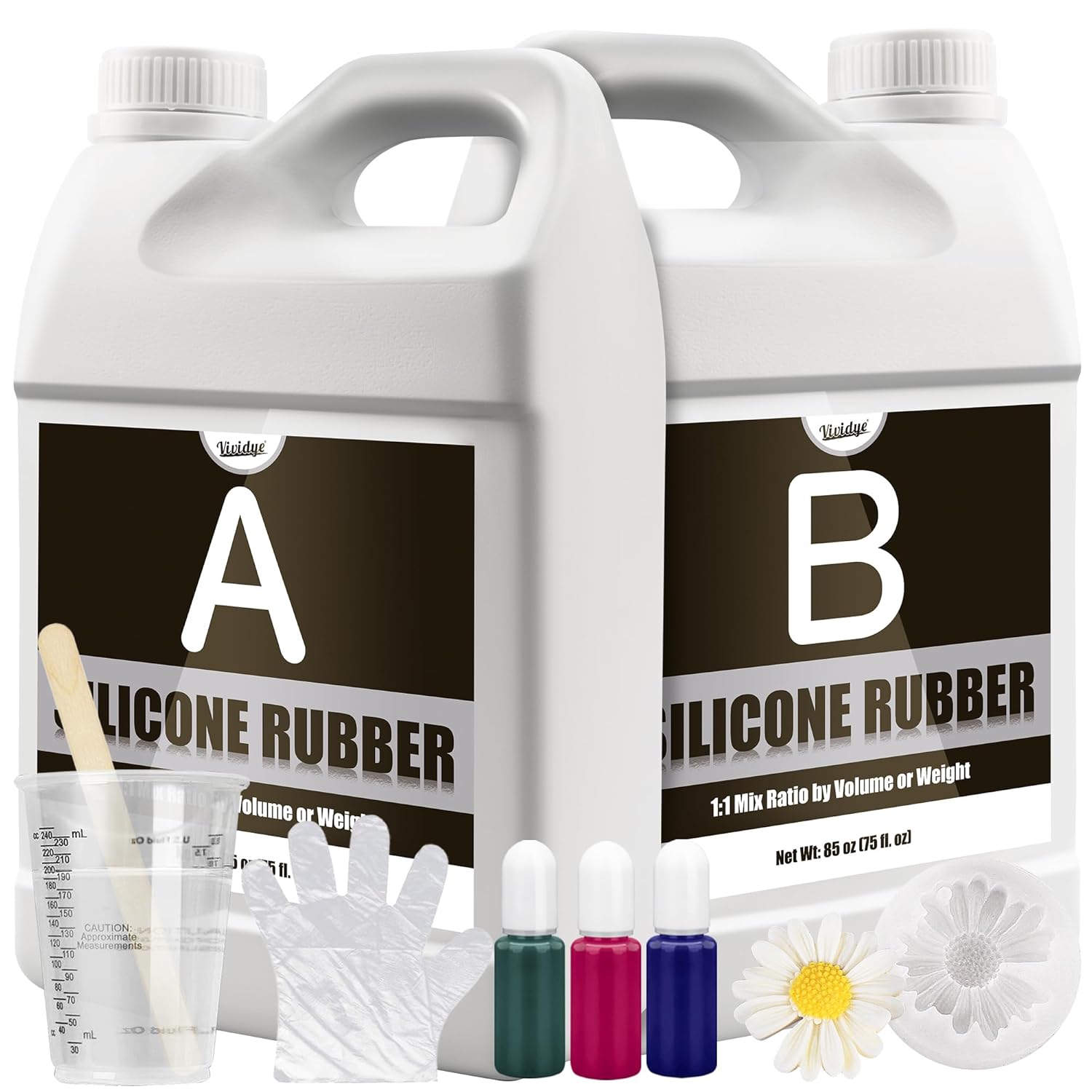 Silicone Mold Making Kit - 170oz Translucent Liquid Silicone Rubber with 3 Color Pigments, 1:1 Mixing for Mold Making, Fast Curing Molding Casting Kit for Resin, Candle Molds, Soap Molds, DIY, Plaster