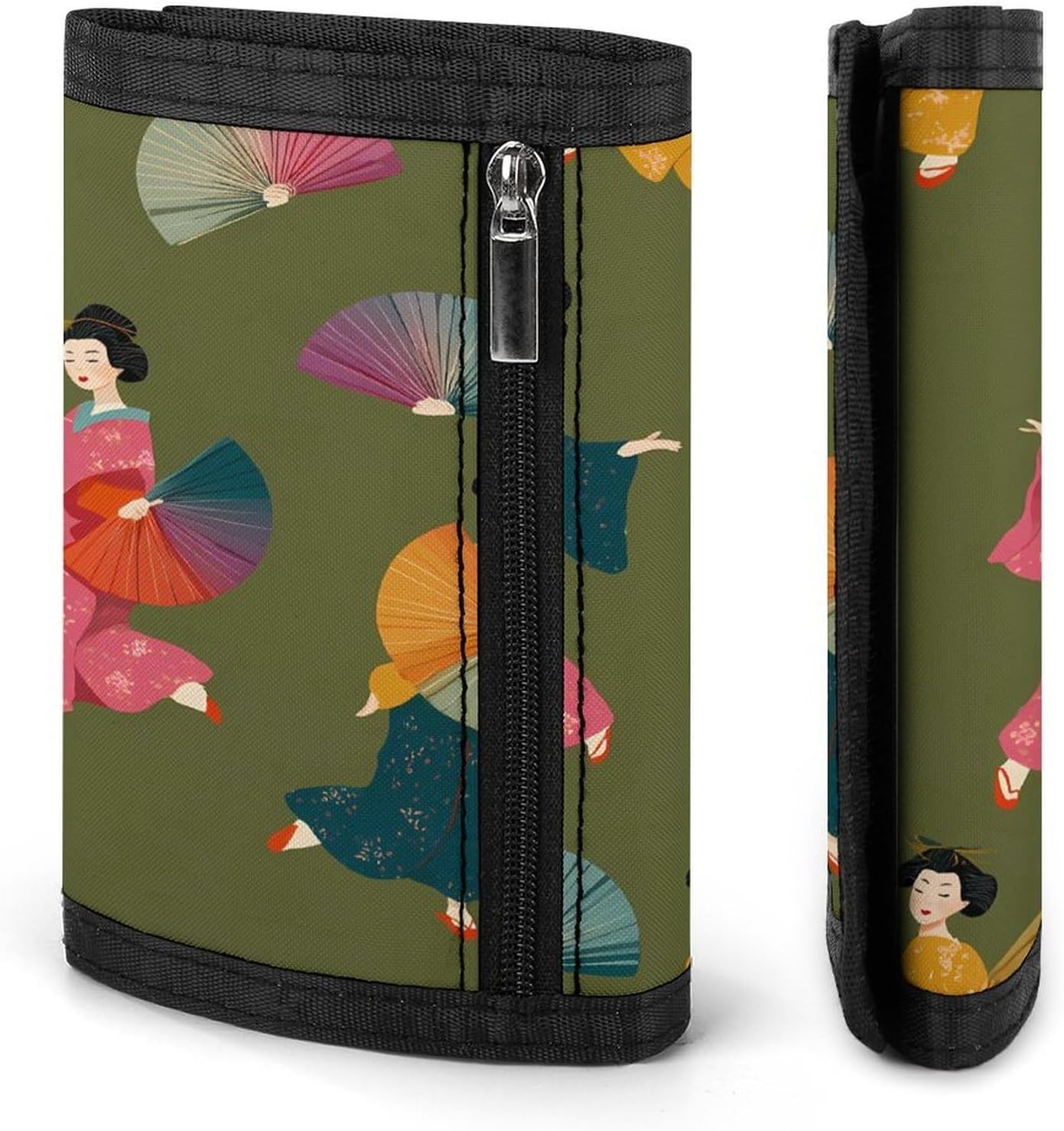 Japanese Geisha Trifold Slim Wallet Front Pocket With Money Clip And ID Credit Card Slots For Travel Work