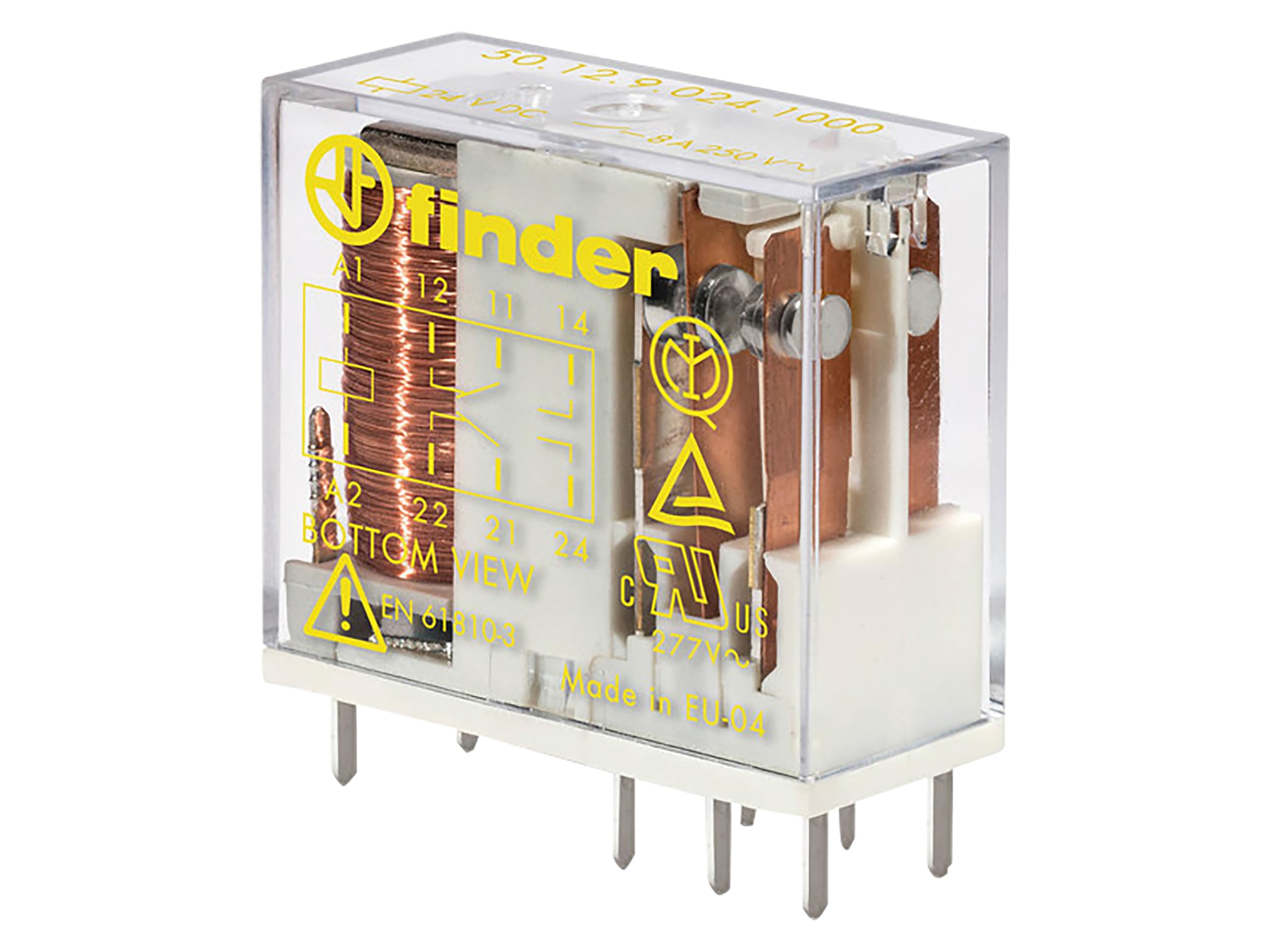 Finder PCB Mount Force Guided Relay, 24V dc Coil Voltage, 2 Pole, DPDT