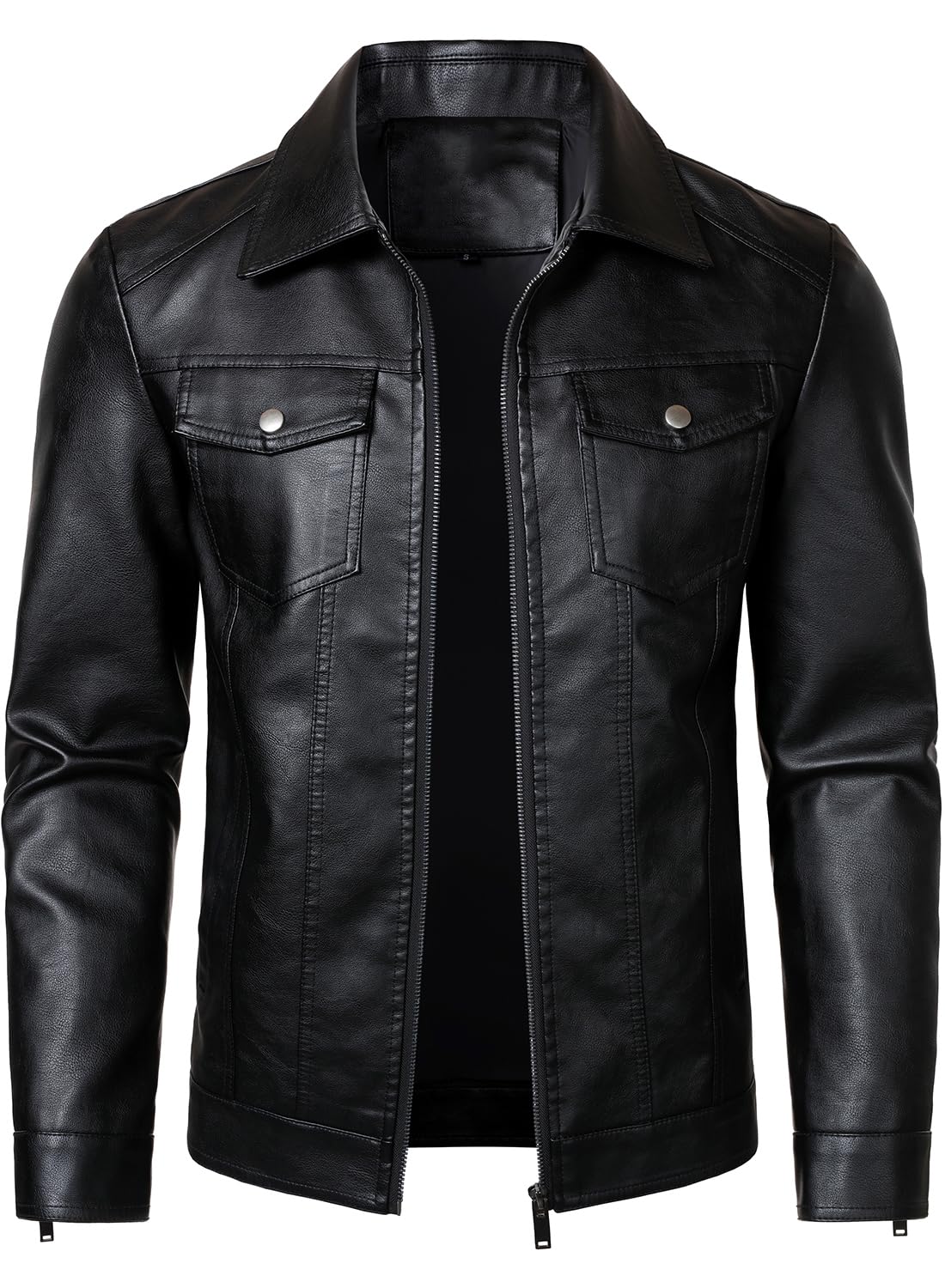 HOOD CREW Chaqueta de cuero para hombre, chaqueta de motociclista, casual, ligera, de piel sintética