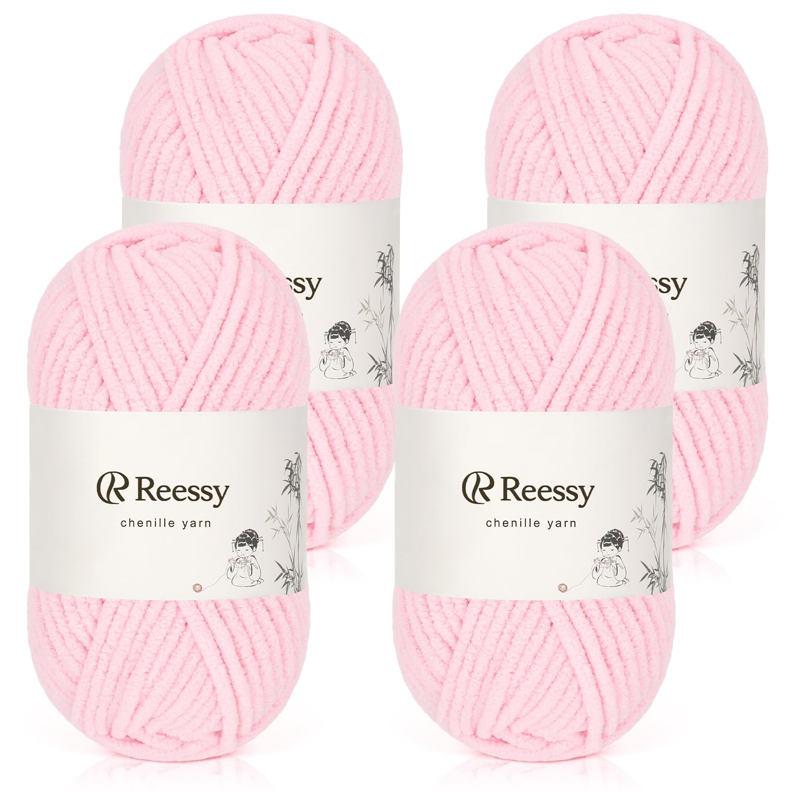 Reessy Chenille Yarn, Soft Chunky Yarn for Crochet 4 ×50g Thick Wool Fluffy Wool Perfect for Crochet Baby Blankets Jumpers