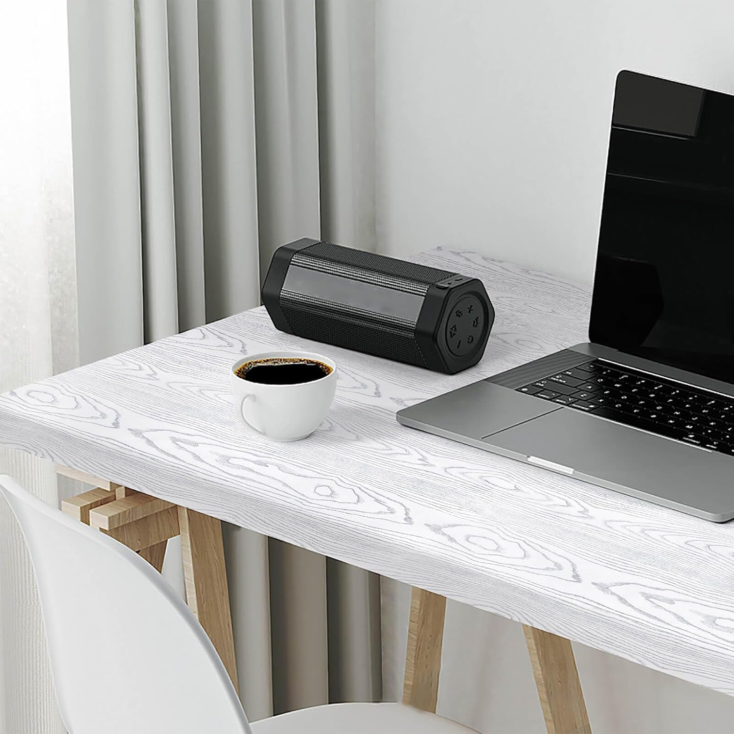Heroad Brand White Wood Grain Contact Paper, White with Sliver Grey Shimmer Wood Grain Pattern, Wood Peel and Stick Wallpaper Contact Paper for Cabinets Countertops Waterproof Self Adhesive 393”x17.5”