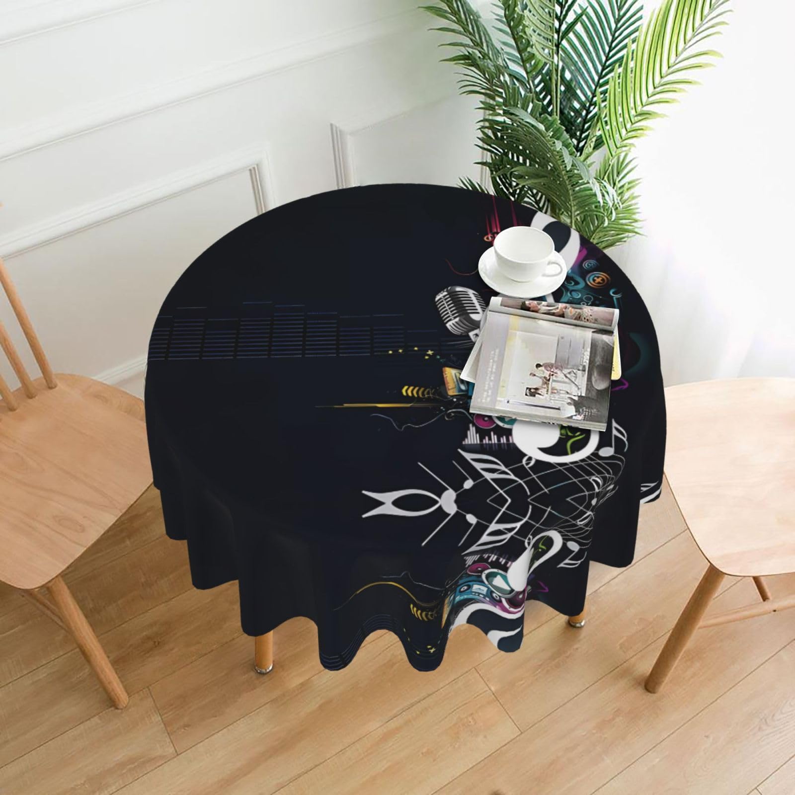 hhxvcv Black Music Notes Round Tablecloth – Dining Table Cover