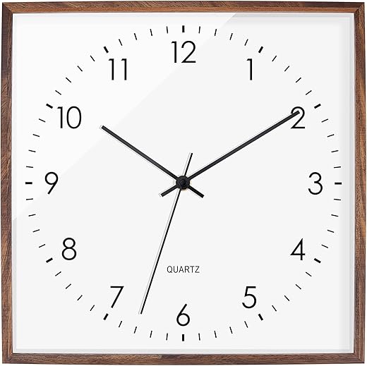 Foxtop Square Wood Wall Clock, 12 Inch Silent Non-Ticking Battery Operated Quartz Wooden Wall Clock Decorative for Kitchen Bedroom Living Room Home Office