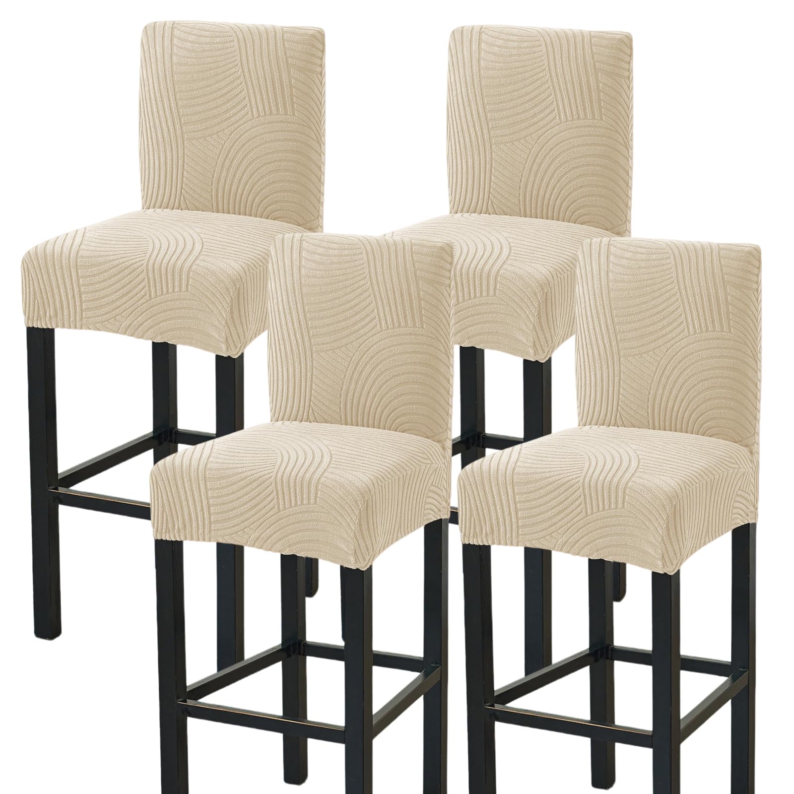 HAOYONG Bar Stool Covers, Stretch Counter Stool Pub Chair Slipcover Washable Counter Height Chair Covers for Kitchen Dining Room Cafe Set of 4 (Beige)