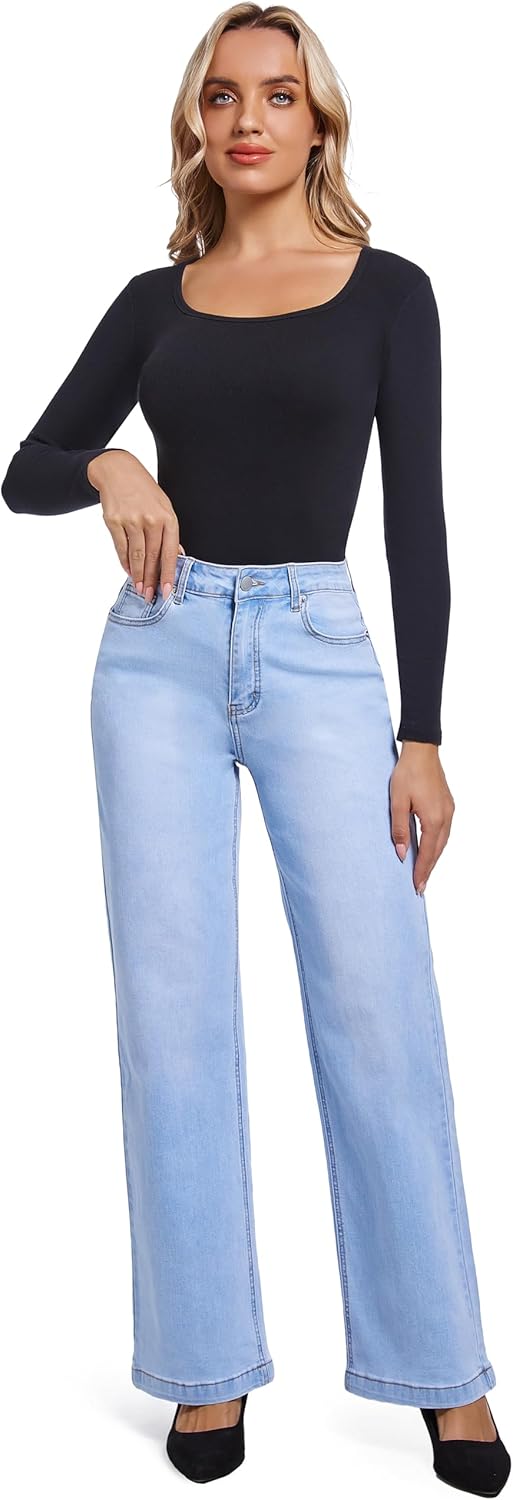 Women's Jeans Straight Leg Casual High Waisted Stretch Trendy Black Pull On Jeans for Women - Image 5