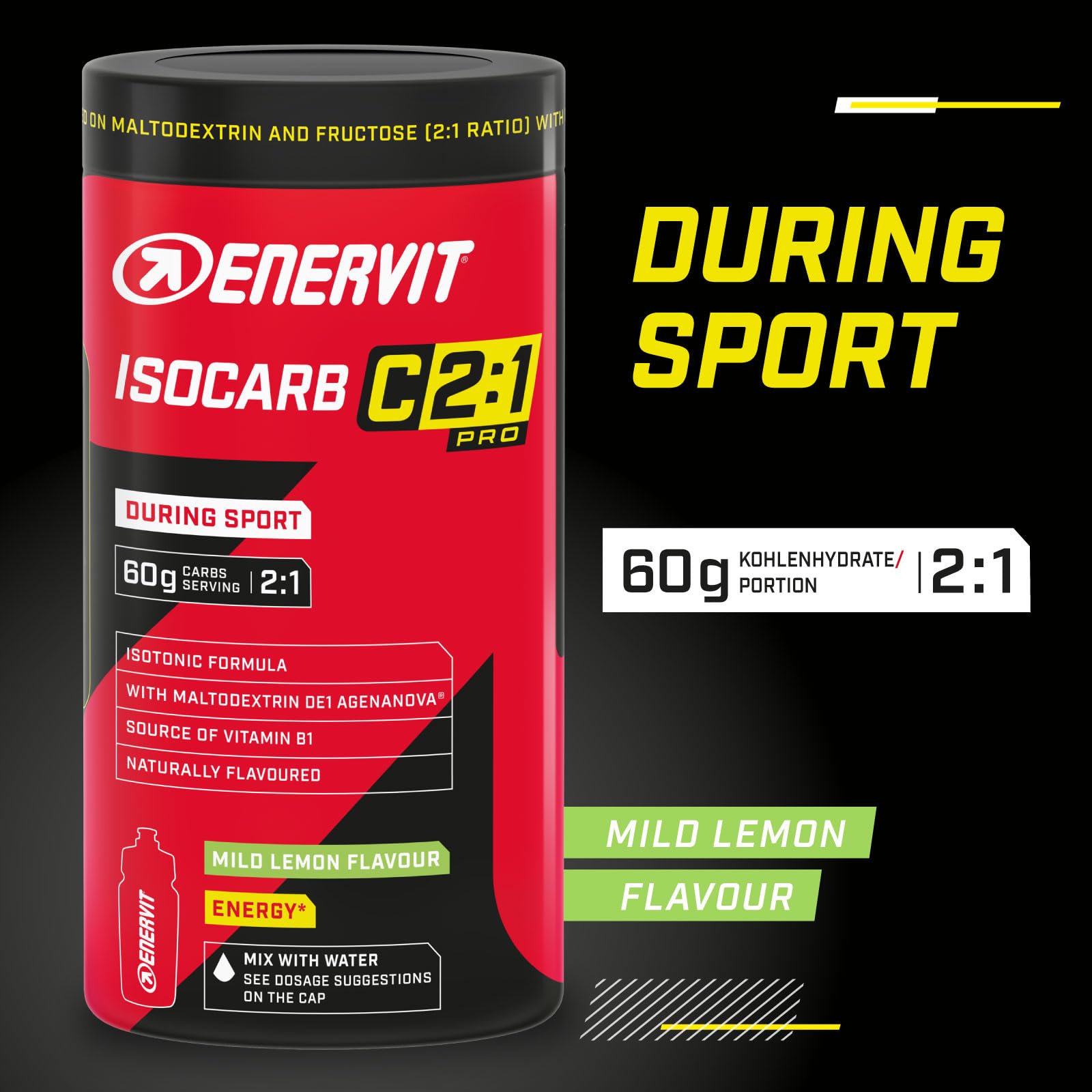 ENERVIT SPORT Isocarb 2:1 | Isotonisches Getränkepulver Elektrolyt Pulver mit 2:1 Ratio Kohlenhydratmischung Fruktose & Maltodextrin | Iso Drink zur regelmäßigen Einnahme beim Sport