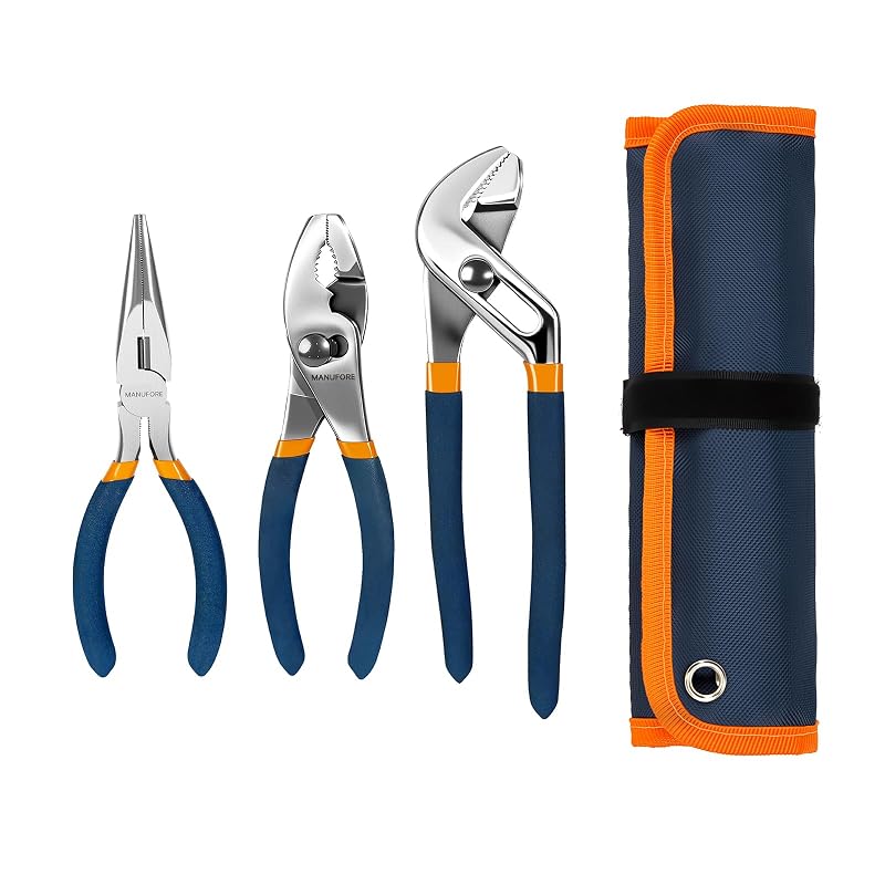 Kit de Alicates MANUFORE com 3 Peças em Aço-Carbono e Bolsa para Armazenamento