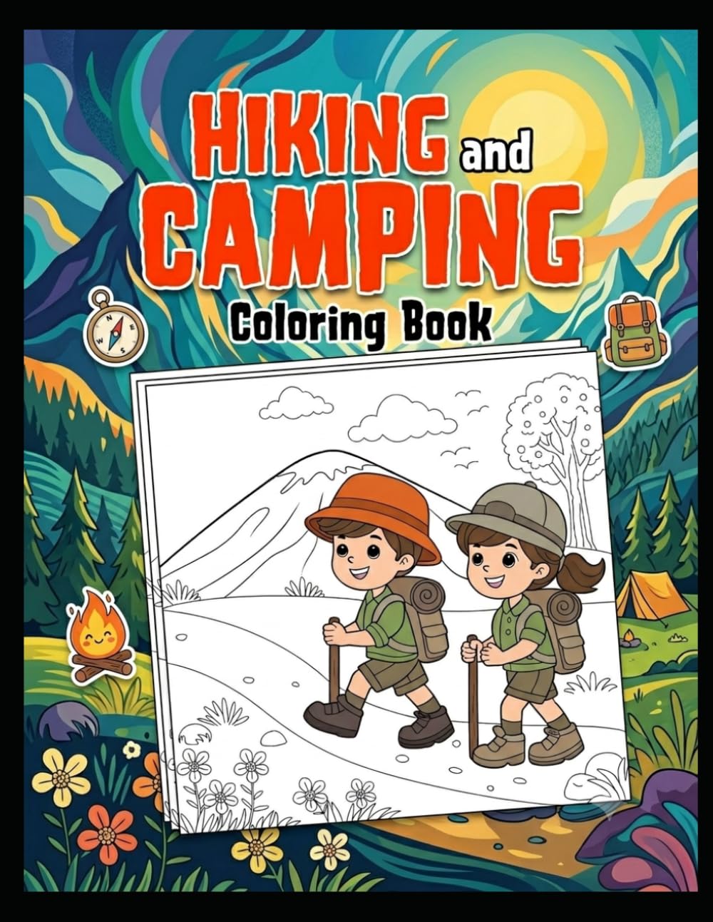 Hiking And Camping Coloring Book: Outdoor Adventure Coloring Pages Featuring Hiking Trails, Camping Tents, Campfires, Mountains, Forests, and Nature Scenes
