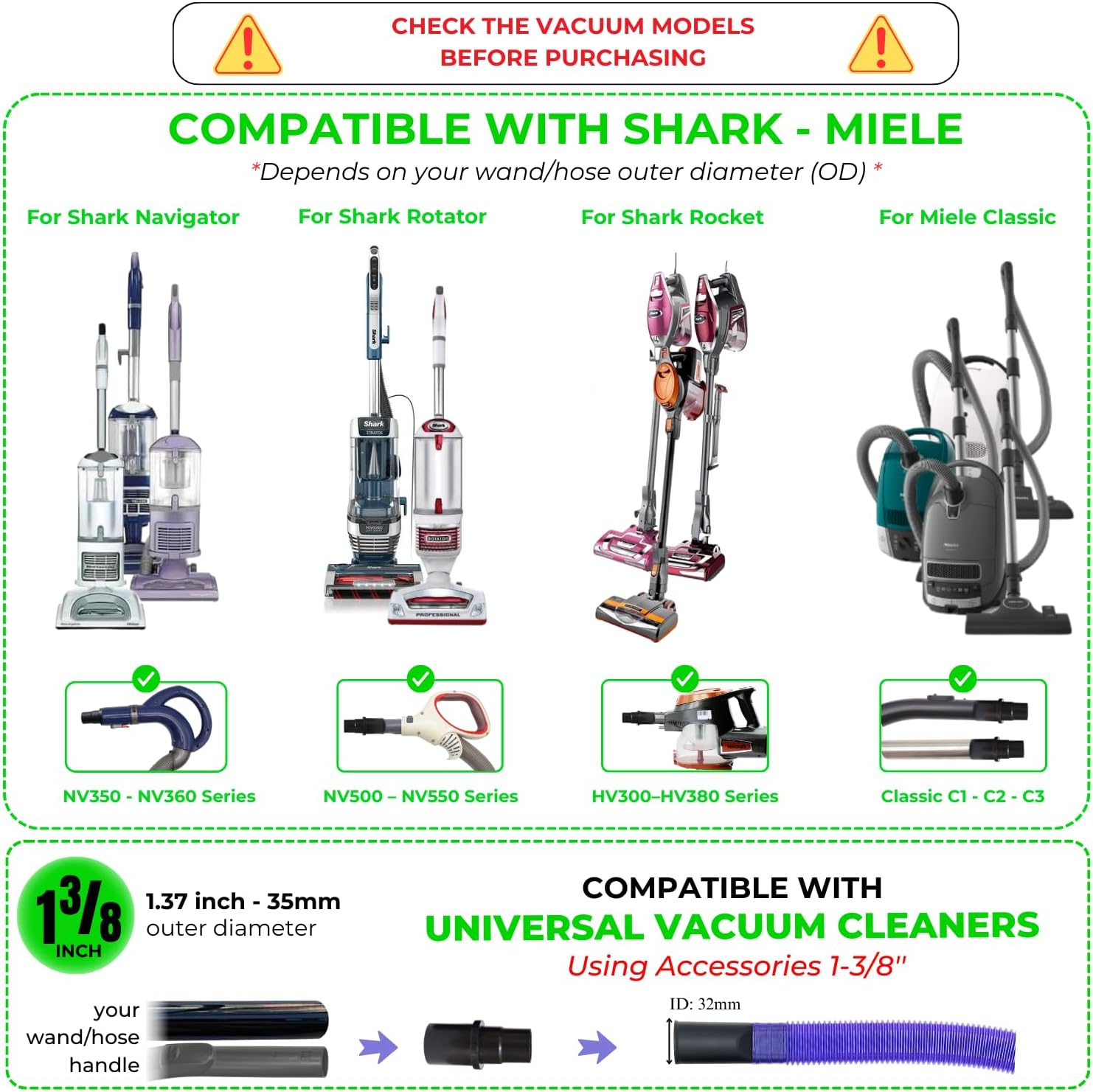 For Shark Vacuum Cleaner Attachment | 35MM Accessories Kit with Dust Brushes - Flexible Crevice Tool for Dryer Vent Cleaning | Compatible with Shark NV360 NV350 NV500 NV501 HV300 HV301 HV371 HV372 image 2