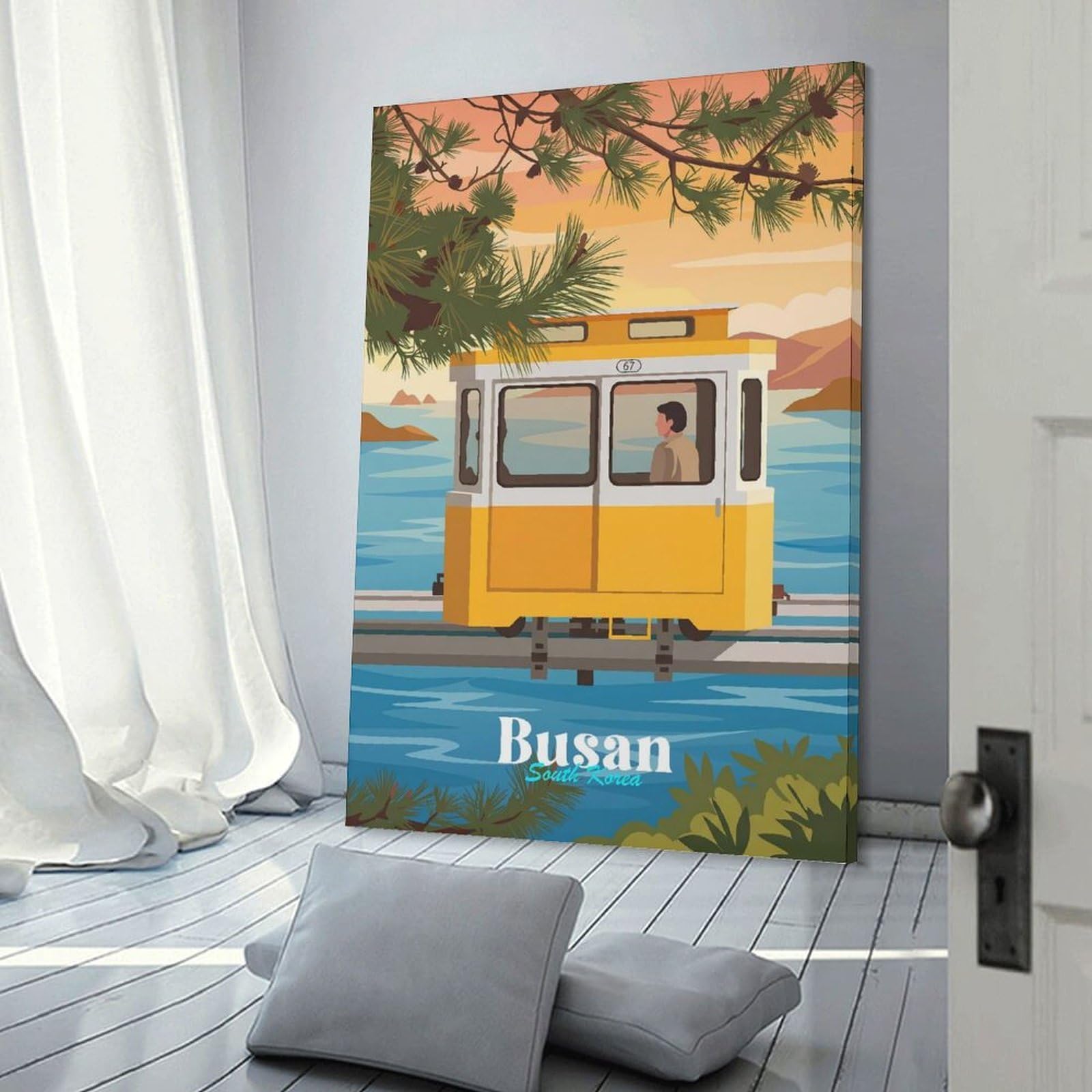 Junmoney Busan Cable Car Wall Picture Print, 20x30inch(50x75cm), for Flats, Guest Rooms Or Compact Rooms, Decorative Canvas Decor for Home Updates