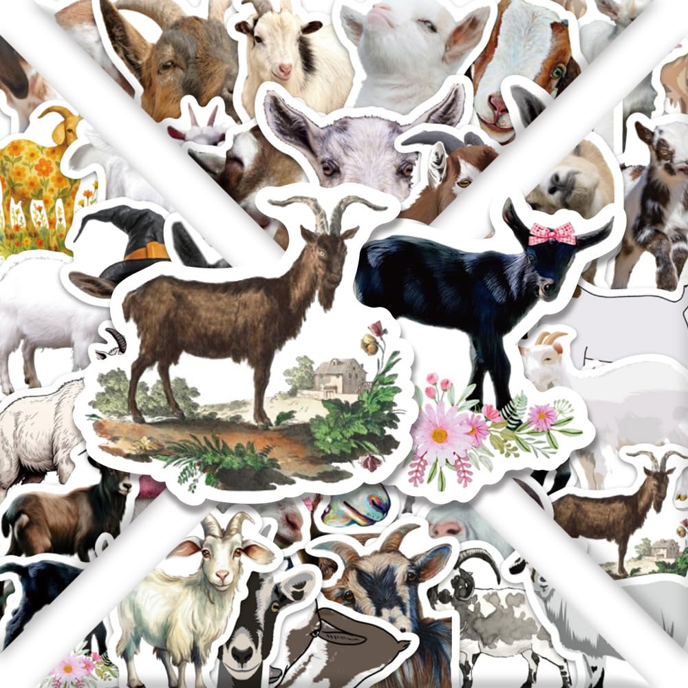 50PCS Goat Stickers for Guitar,Notebook,Scrapbook,Helmet,Laptop,Bike,Water Bottle,Luggage,Phone,Bumper,Cute Animal Waterproof Vinyl Sticker,Adults Teens Decal,Cartoon Aesthetic Graffiti Decals - Image 2