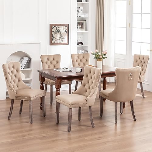 Miniatura 126 de Kiztir Juego de 2 sillas de comedor de terciopelo, sillas de comedor tapizadas con ribete de anillo y respaldo con botón, silla de comedor copetuda