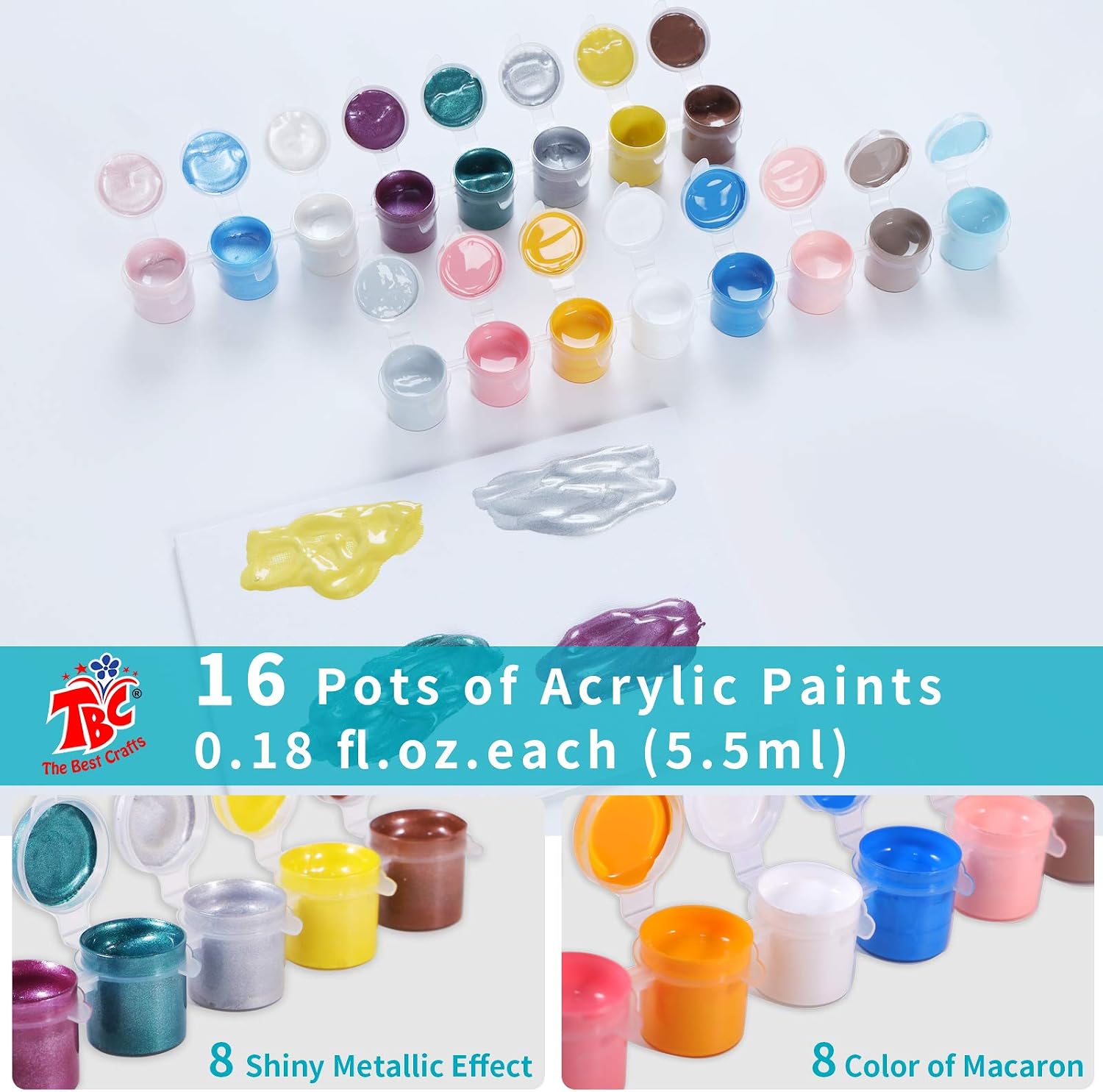 TBC The Best Crafts Acrylic Paint Set 28 Vivid Basic Glitter Metallic Acrylic Paint Sponge Painting Tools Kit for Canvas Rock Painting Non Toxic Acrlic Paint Ideal Craft Paint for Kids and Beginner