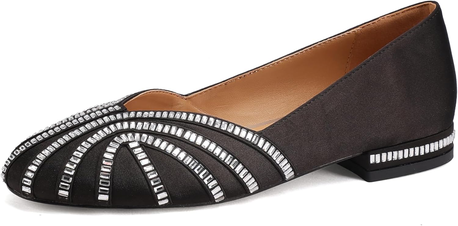 Ballet Flats Round Toe for Women Comfortable Sparkly Rhinestone Casual Dress Flat Shoes Low Heel Wedding Dress Shoes Ballerina Shoes