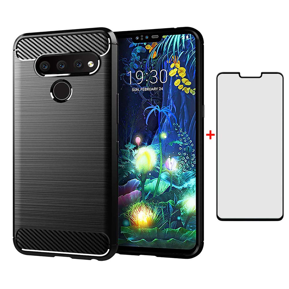 Phone Case for LG V40 ThinQ with Tempered Glass Screen Protector Cover and Slim Rugged Soft TPU Rubber Silicone Cell Accessories LGV40 Storm V 40 Thin