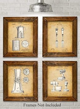 Original Kitchen Patent Art Prints - Set of Four Photos (8x10) Unframed - Makes a Great Kitchen or Diner Decor and Gift Under $20