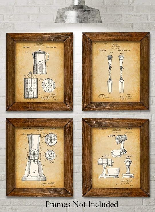 Original Kitchen Patent Art Prints - Set of Four Photos (8x10) Unframed - Makes a Great Kitchen or Diner Decor and Gift Under $20