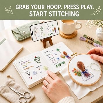 Cikeela Embroidery Stitch Book Beginner with Fabric Pages, DIY Sewing Kit with Floral Motifs, 31 Essential Stitches in Structured Learning Order for Adults, Practice Patterns EmbroideryStitch Book Kit