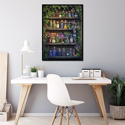 Miniatura 5 de Rompecabezas de estantería mágica de plantas para adultos, 1000 piezas, rompecabezas vintage de flores silvestres de 1000 piezas, rompecabezas de