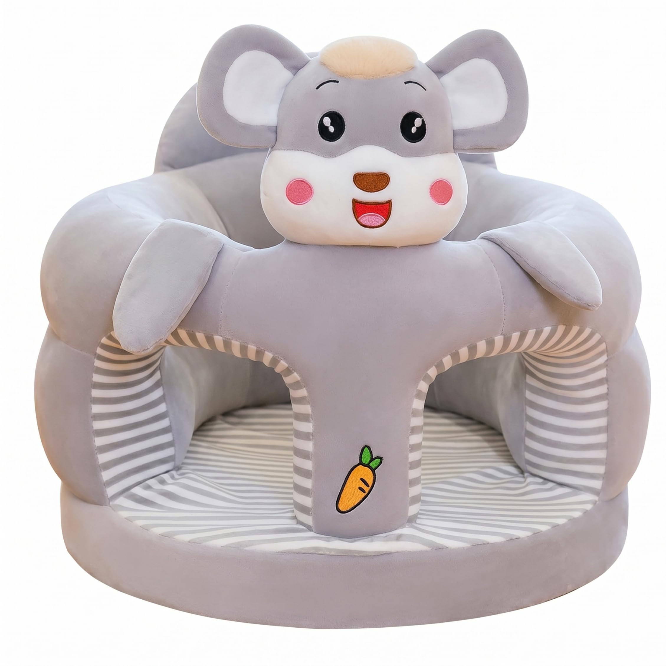 Baby Sit Up Stuhl niedlicher Cartoon Plüsch Sit Me Up Bodensitz für Babys weiche hautfreundliche Sitzunterstützung Grau