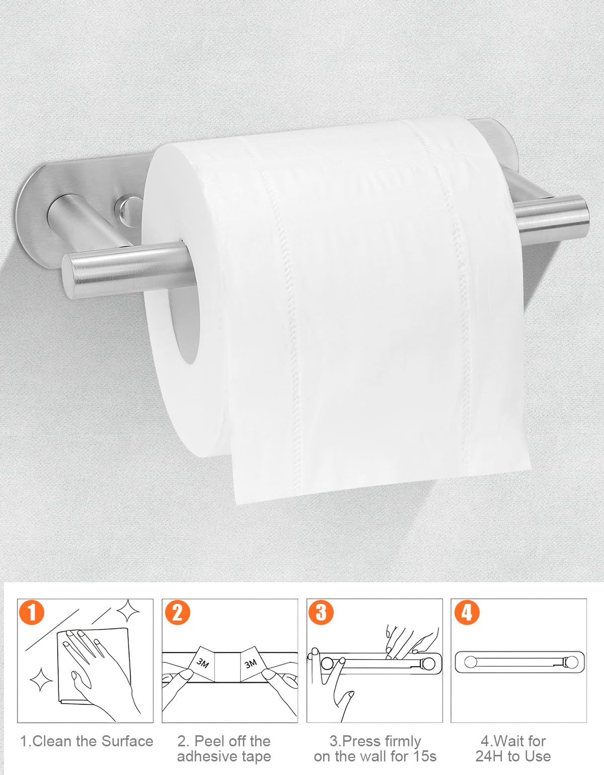 YUET Porte Papier Toilette, Support Papier Toilette Adhésif ou Mural, Double Support Pivotant, Porte-Papier hygiénique sans Perçage Acier Inoxydable pour Salle de Bain, Cuisine (Argenté)