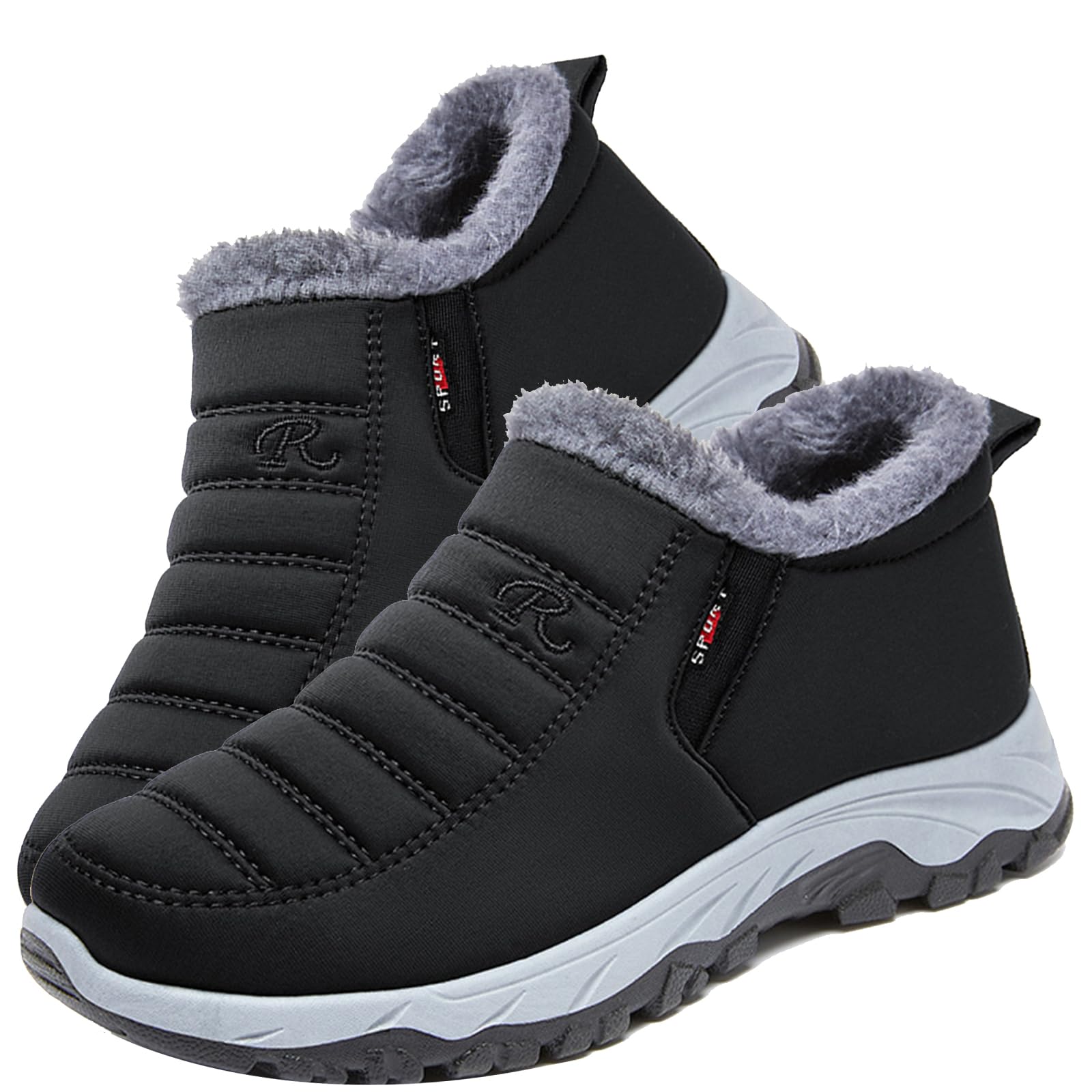 Aocase Men Slippers Orthopedic Winter Boots Waterproof Fur Lined Warm Short Ankle Booties Ladies Outdoor Flat Hiking Walking Shoes Thermal Anti-Slip Athletic Shoes,Men's black,44/270mm