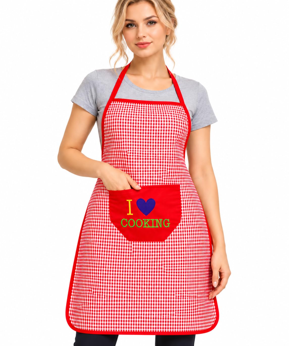 Buy Unisex Kitchen Apron for Men and Women, Red White Gingham