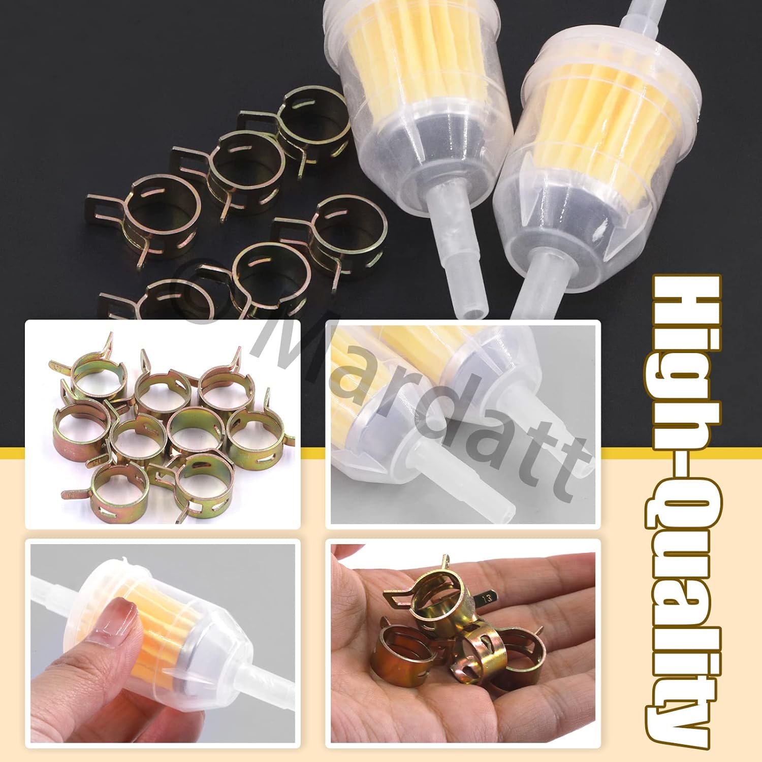 15PCS 1/4” Fuel Line Set Includes 1/4 Inch 6.5 Feet Fuel Line, Gas Inline Fuel Filters and Hose Clamps for Automotive Boat Marine Small Engines