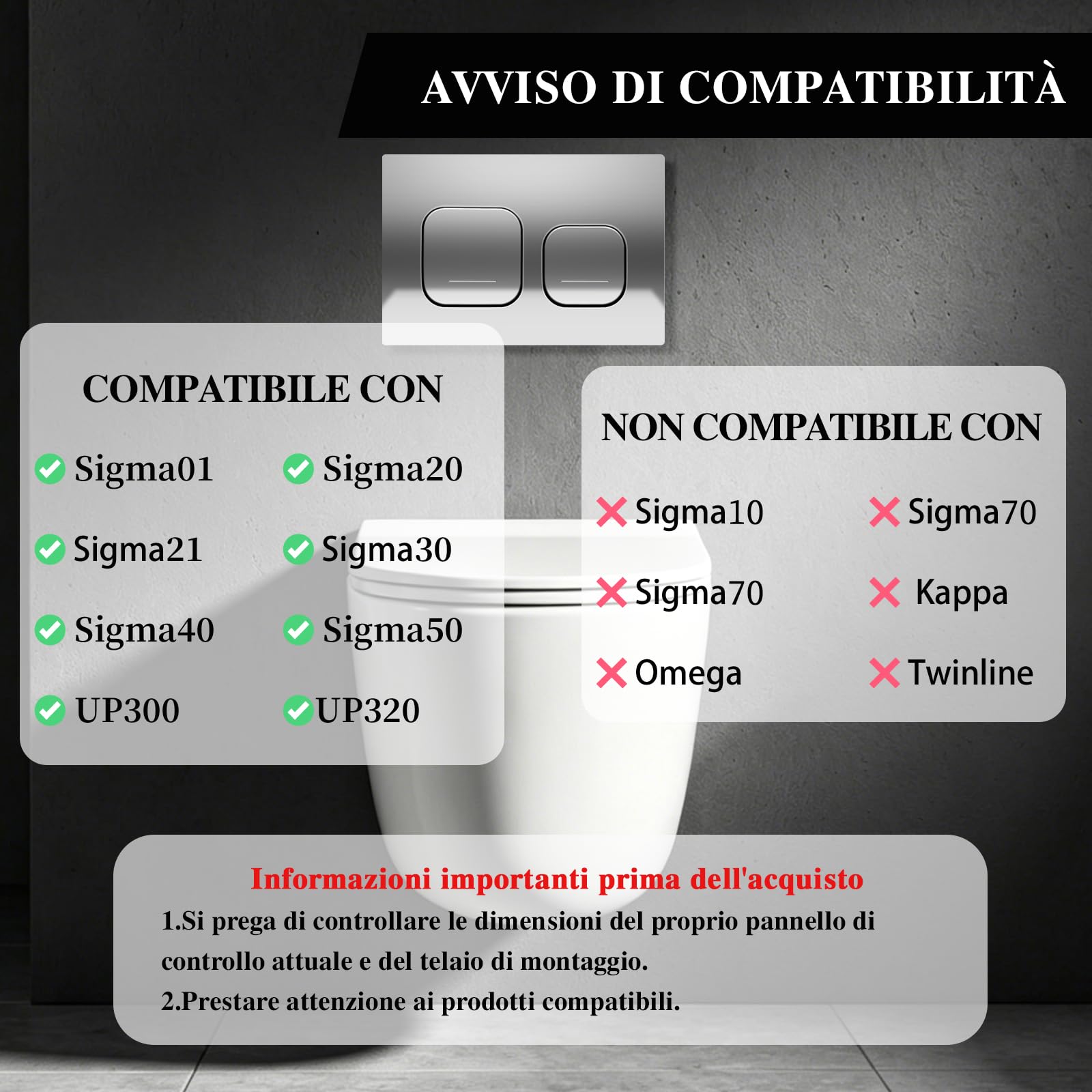 Placca di comando per WC sospeso, piastra di azionamento, piastra a pulsanti, compatibile con Geberit Sigma 01, UP300 e UP320, funzione di doppio scarico | lucido (Cromato con cerchio argentato)