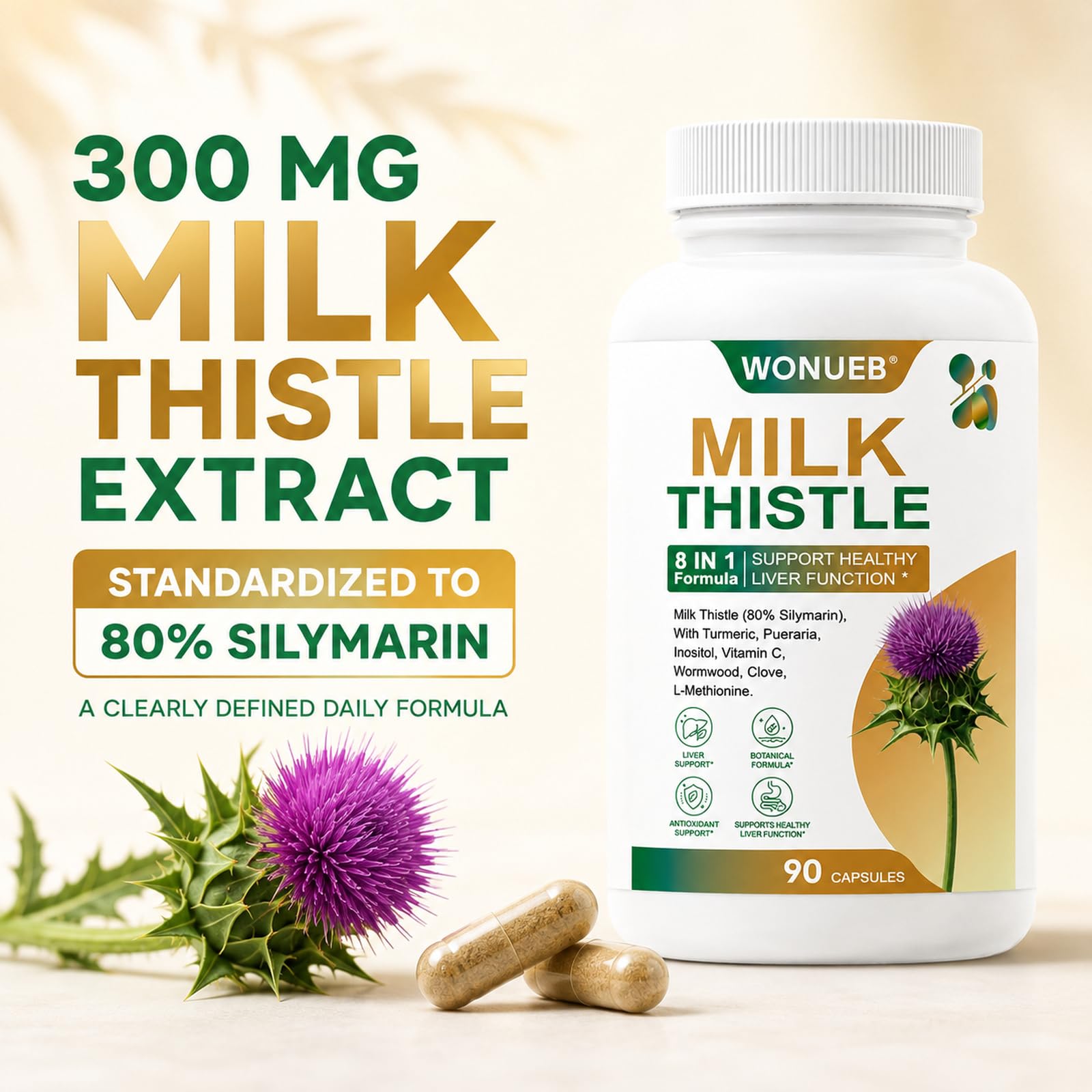 Milk Thistle, 80% Silymarin, Liver & Digestive Support*,90 Capsules — Amazon image 2