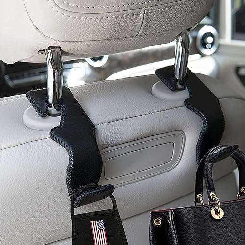 Miniatura 6 de Ouzorp Paquete de 2 ganchos para reposacabezas de asiento de automóvil, organizador de almacenamiento de cuero para bolsos, abrigos, sombrillas,