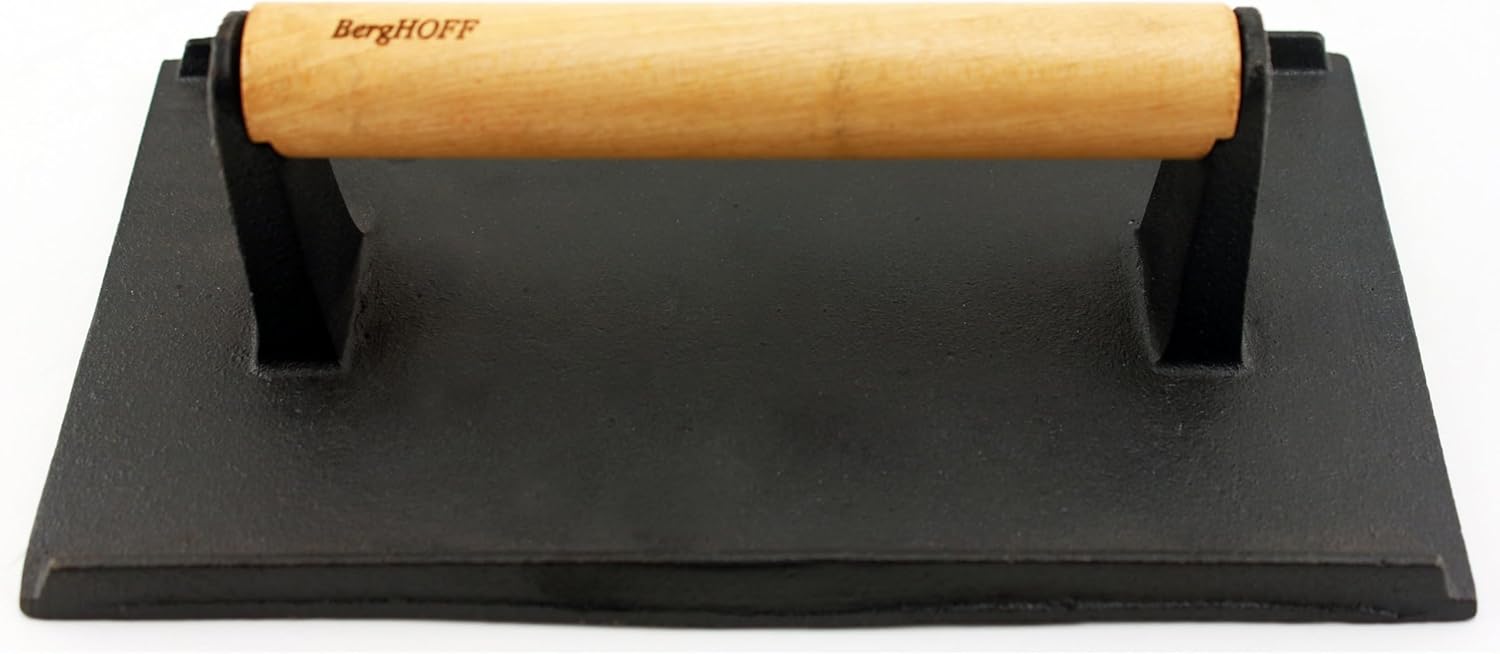 Berghoff Neo 2Pc Enameled Cast Iron Grill Set, Grill Pan 11 inches, Bacon/Steak Press 8 inches, Fast, Evenly Heat, Oven safe (Purple)