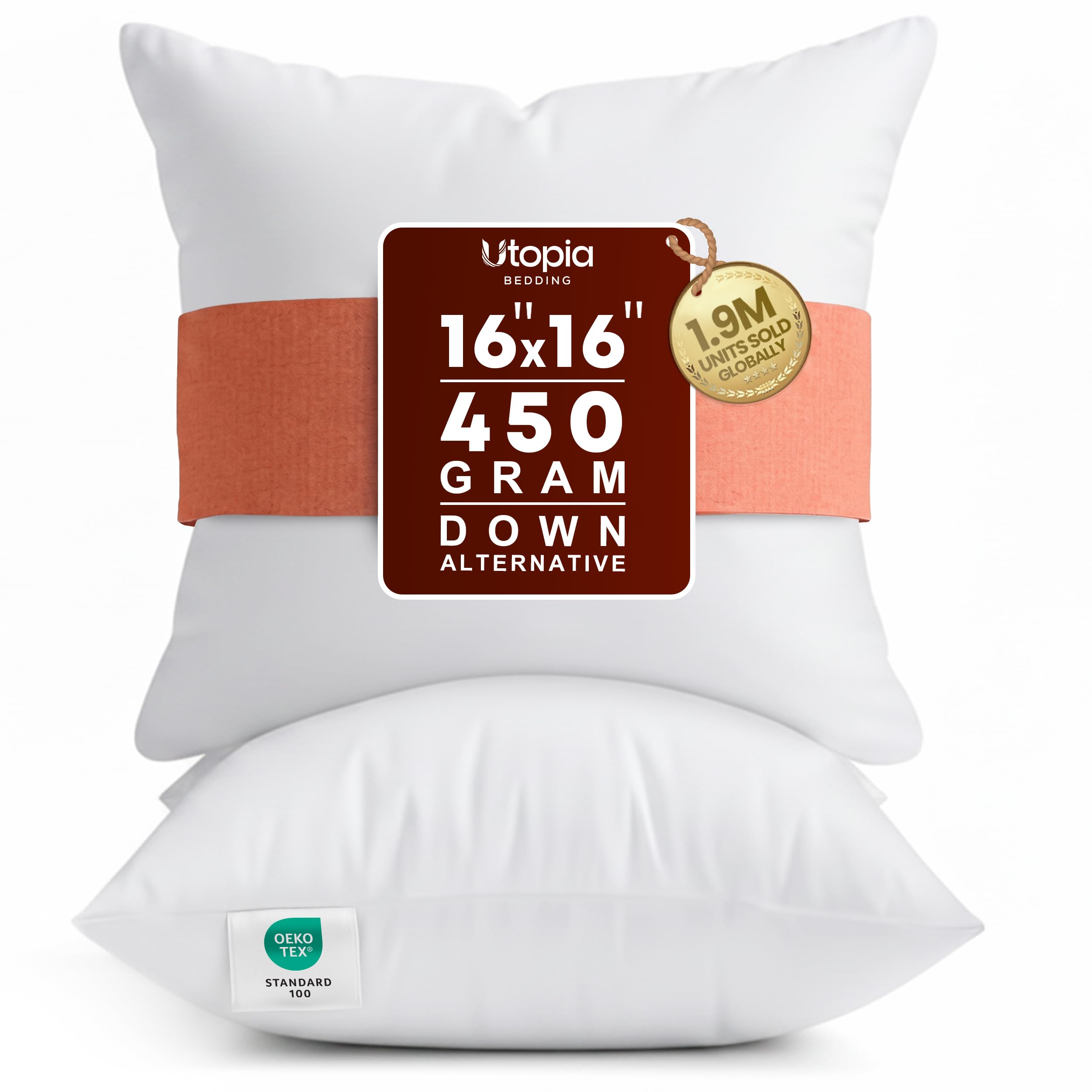 Utopia Bedding 16x16 Pillow Inserts, 2 Pack