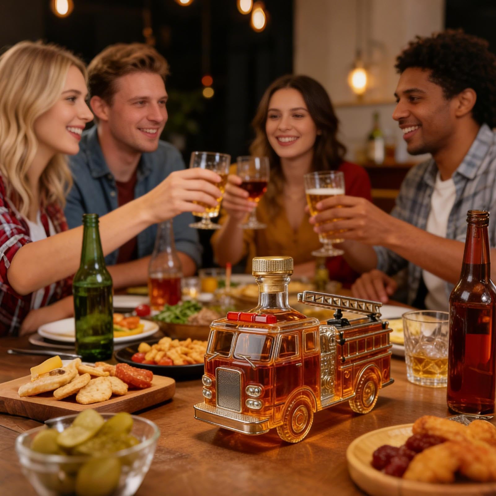 Botella de whisky de 300 ml, botella con forma de camión de bomberos, decantador de cóctel de , para cóctel, hogar, bar, boda, armario, de vacaciones