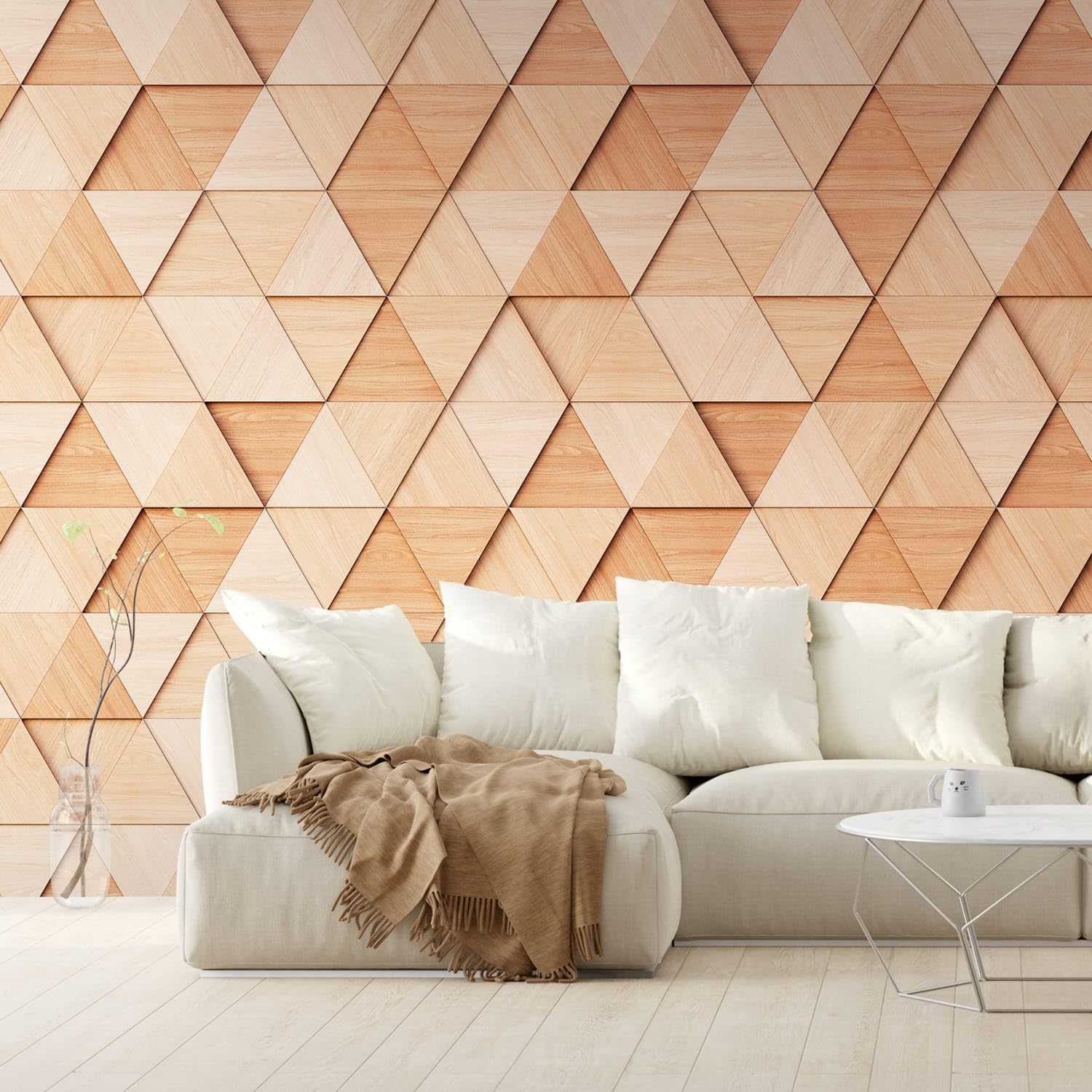 Papier peint effet bois Profhome blanc-perlé haut de gamme