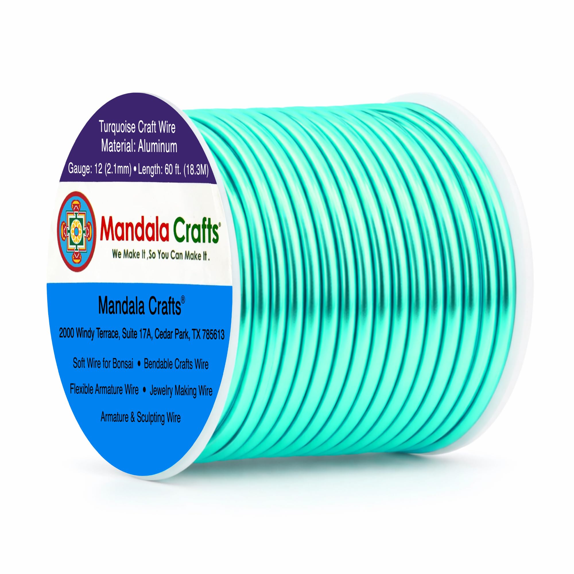 Mandala Crafts 12 Gauge Turquoise Anodized Aluminum Craft Wire, 60 FT
