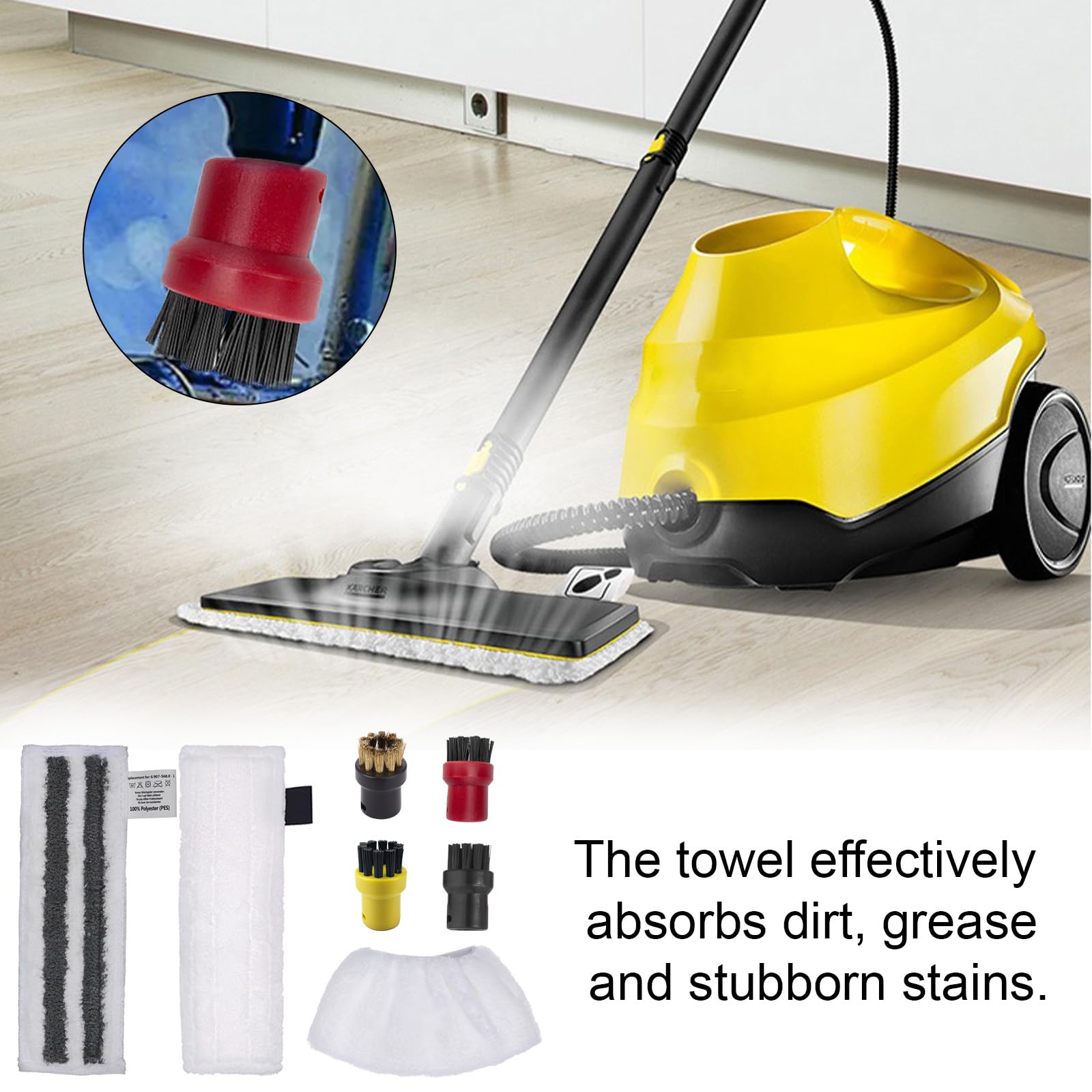 Eagles Cuscinetti di ricambio per scopa a vapore, compatibili con Karcher SC Steam Cleaner Set di panni in microfibra e spazzola rotonda per pavimenti SC ugello per pavimenti SC2 SC3 SC4 SC5 (5 panni