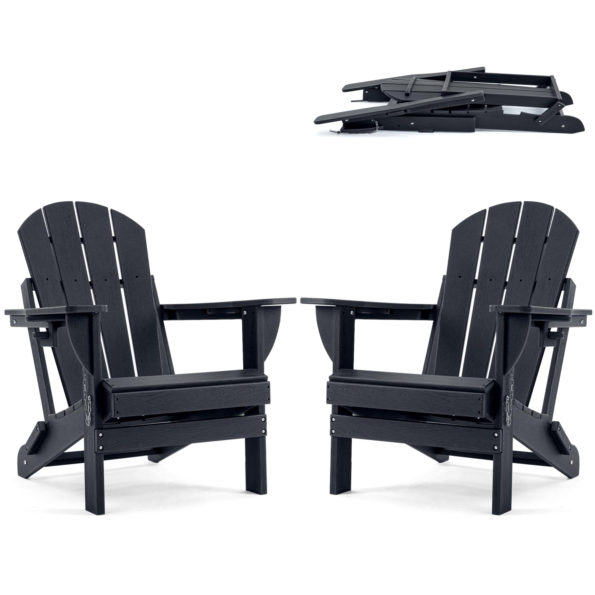 Chaise Adirondack pliante lot de 2 avec porte-gobelet et dossier inclinable résistant aux intempéries