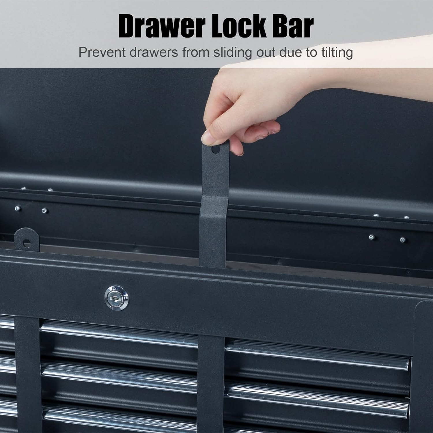 Metal Tool Box, 5-Layer Drawers & Top Storage Tray Tool Box with Lock Safety and Handle, 24" Portable Tool Chest Cabinet for Garage, Warehouse, Home, Black