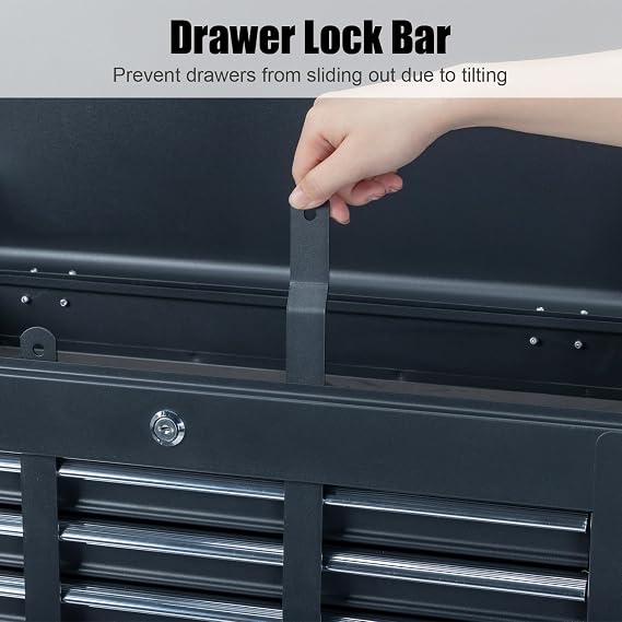 Metal Tool Box, 5-Layer Drawers & Top Storage Tray Tool Box with Lock Safety and Handle, 24 Portable Tool Chest Cabinet for Garage, Warehouse, Home, Black