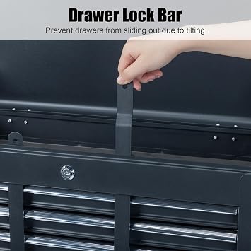 Metal Tool Box, 5-Layer Drawers & Top Storage Tray Tool Box with Lock Safety and Handle, 24 Portable Tool Chest Cabinet for Garage, Warehouse, Home, Black