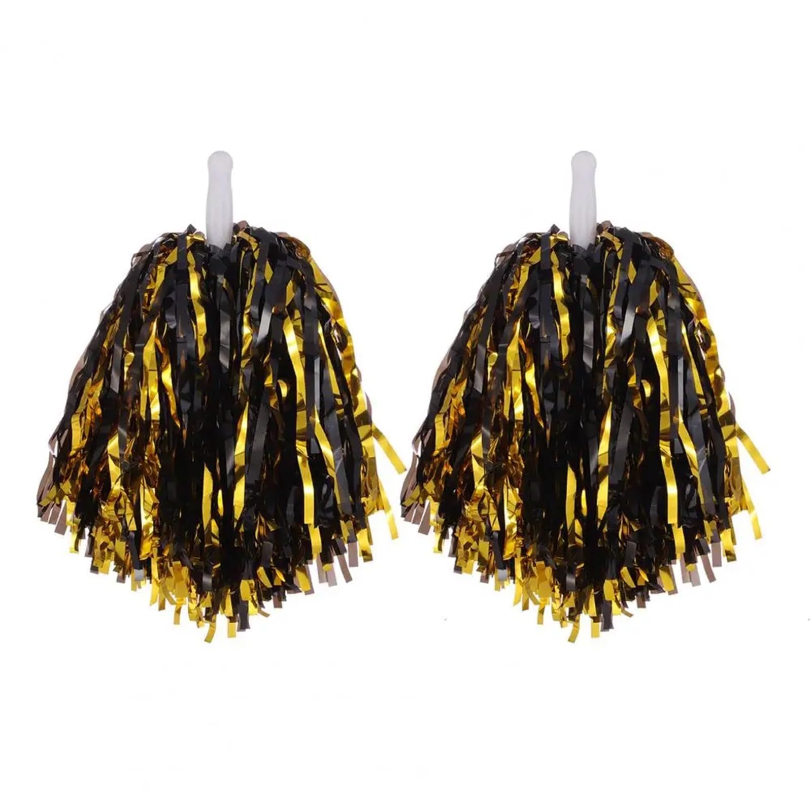 Csshnl Black Gold Cheerleader Pompom Cheerleader Pom Poms Metallic Foil Cheerleader Pom Poms For Sports Competitions Celebrations 2Pcs(Black Gold)