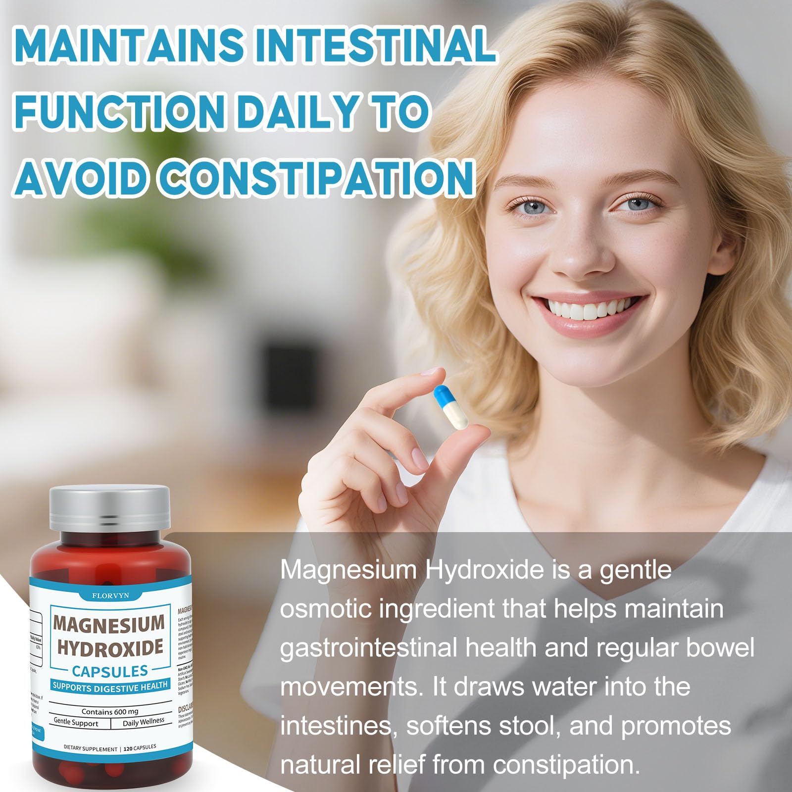 Magnesium Hydroxide Capsules, Gentle Osmotic Digestive Regularity Support, Helps Maintain Comfortable Bowel Routine, Daily GI Balance for Adults - 120 Capsules — Amazon image 3