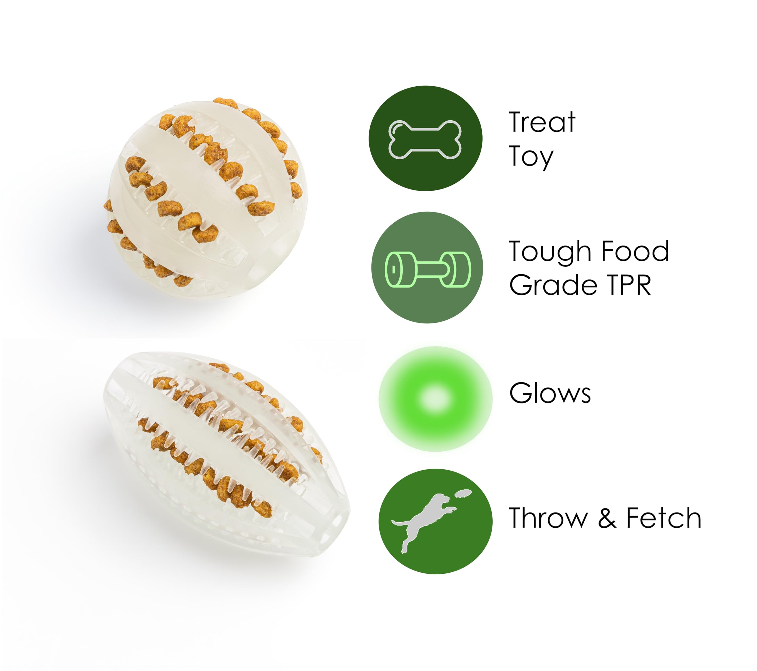 Fuzzl Super Glow Dog Ball and Rugby Treat and Dental Toy - Image 3