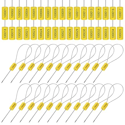 Tandefio 500 Pcs Security Cable Seals Metal Truck Trailer Seals Tamper Proof Security Tag Seal Disposable Self Locking Shipping Security Tags Numbered, 11.8 Inch (Yellow)