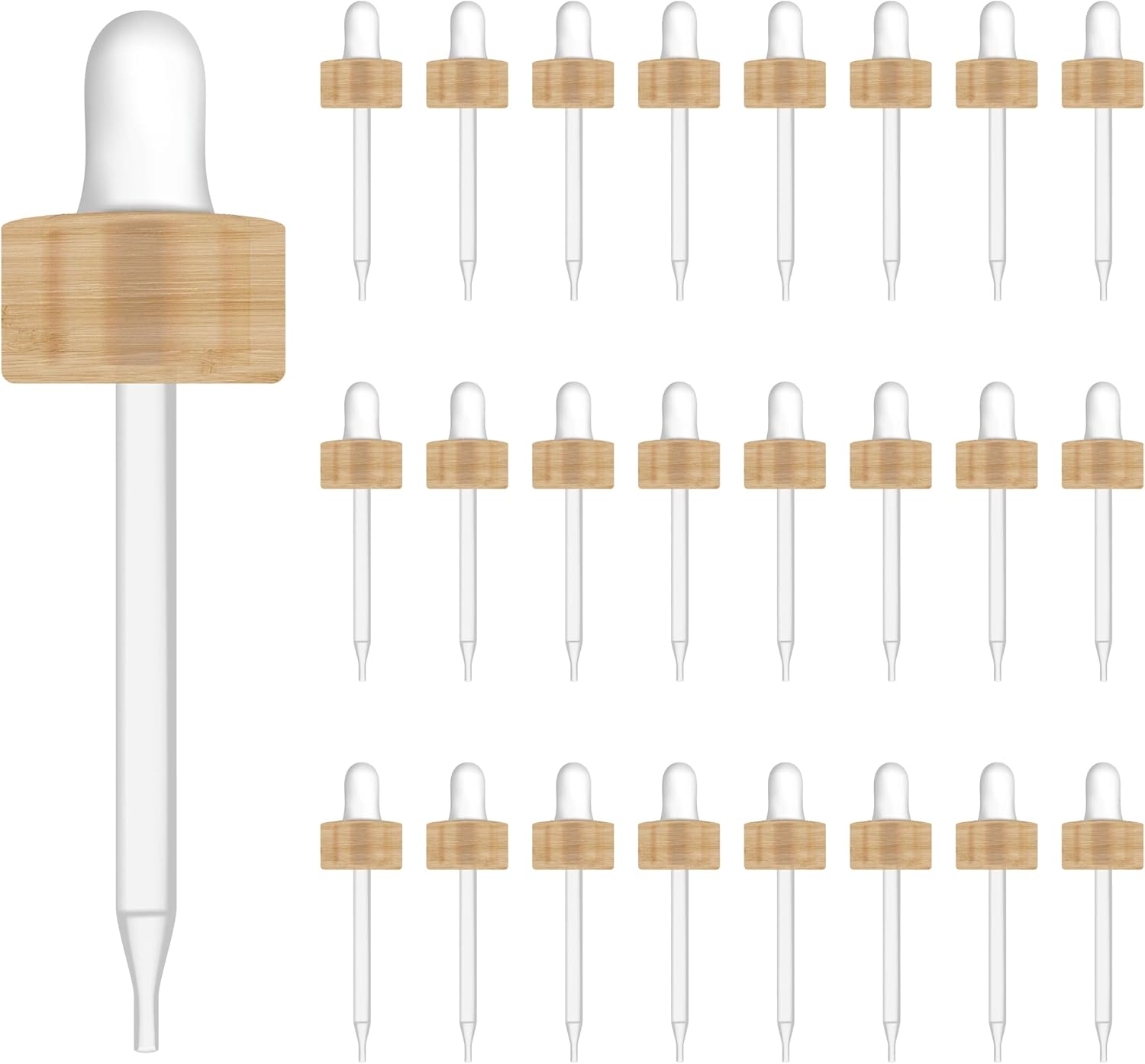 20-400 Glass Dropper with White Nitrile Bulb – Pack of 25 | Essential Oil Dropper for 1oz Dropper Bottles Glass | Pipette Dropper for Oils, Tinctures, and Serums | Leakproof Wood-Covered Screw Cap