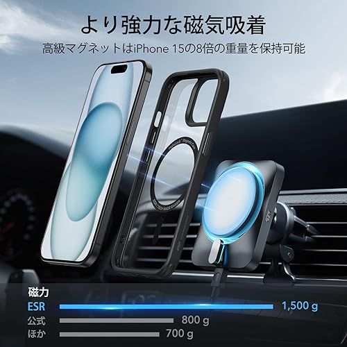 Vista 762 de ESR Funda para iPhone 15 Pro Max, compatible con MagSafe, de grado militar, negro transparente